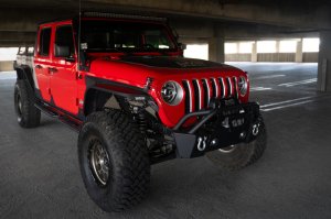 Jeep Gladiator JT Fender Flares - Front - DV8 Offroad - Slim, Micro-texture, Dual Stage Daytime Running Lights - Black - `20-`23
